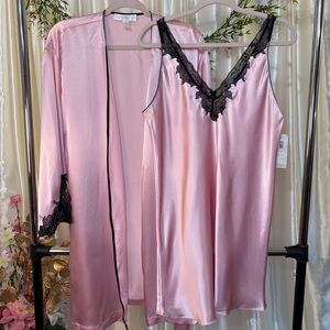 NWT Oscar De La Renta Pink & Black Satin Set- Large